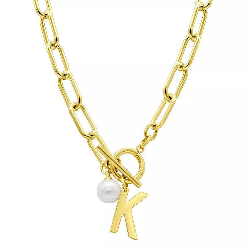 Adornia 14k Gold Plated Freshwater Cultured Pearl Initial Toggle Necklace, Womens Product Image