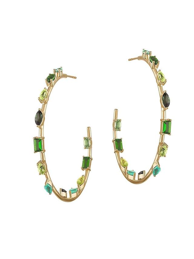 Womens Goddess 14K Yellow Gold & Green Sapphire Inside-Out Hoops Product Image