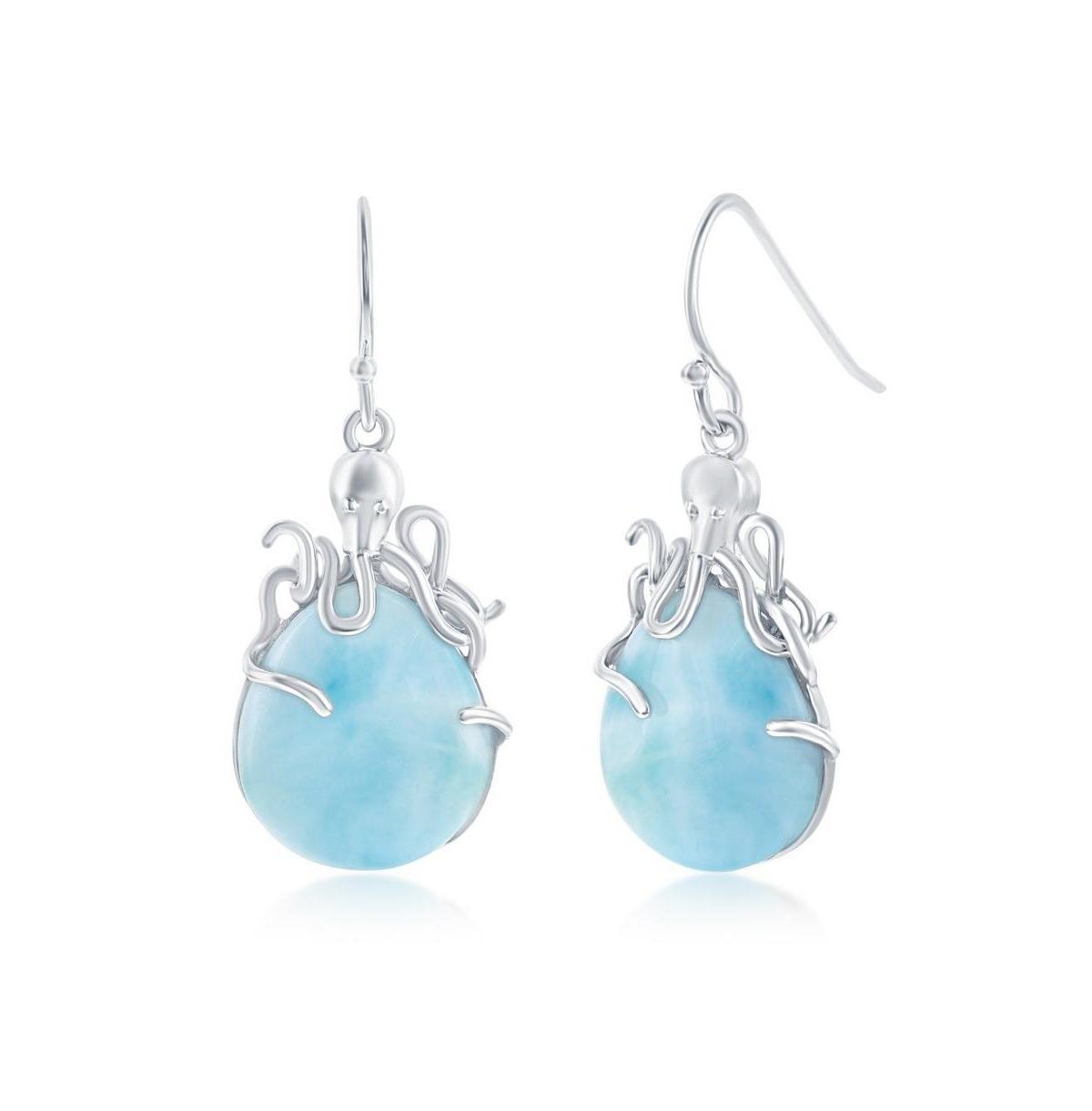 Sterling Silver Pear-Shaped Larimar Octopus Earrings Product Image