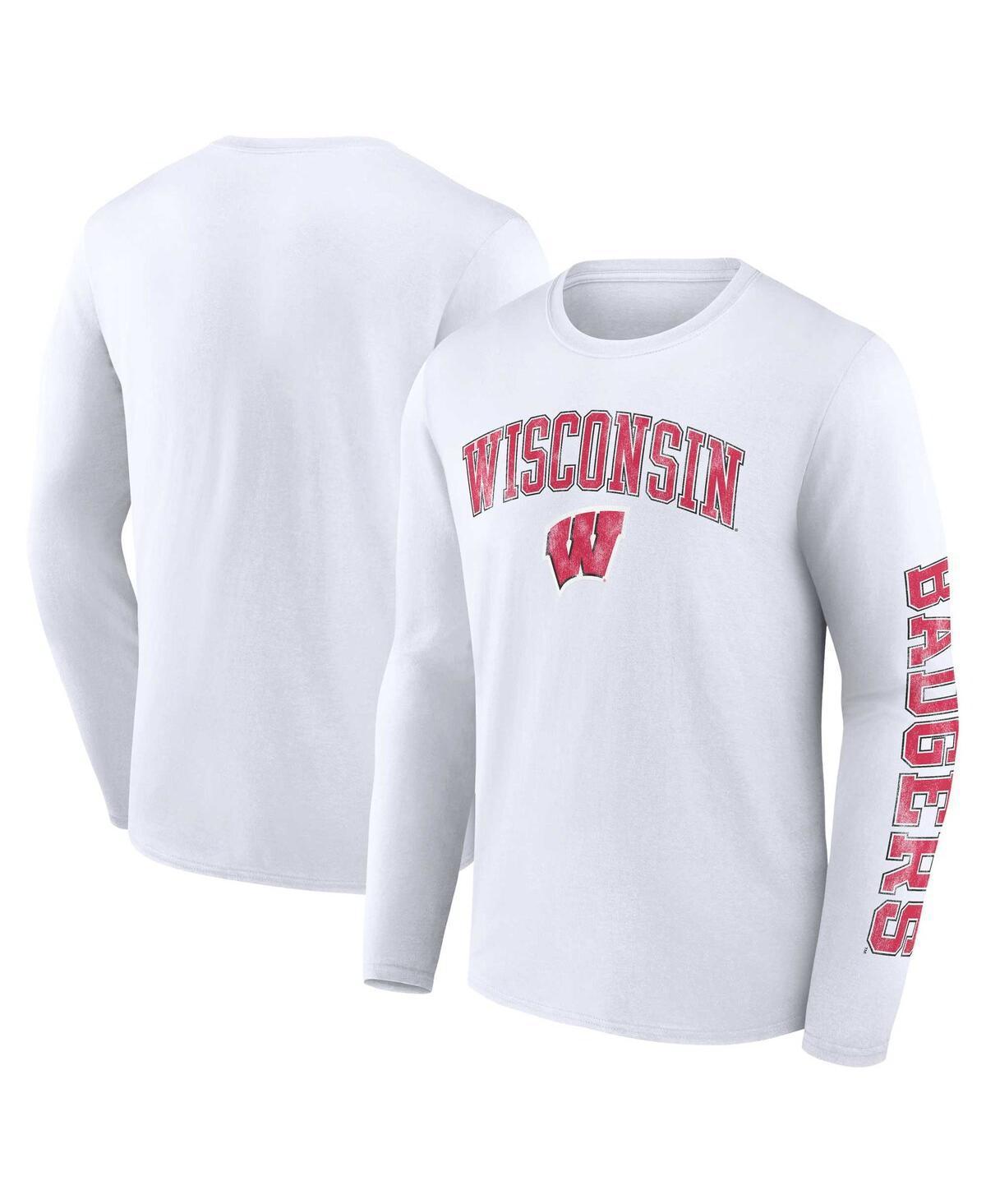 Mens Fanatics White Wisconsin Badgers Distressed Arch Over Logo Long Sleeve T-shirt Product Image