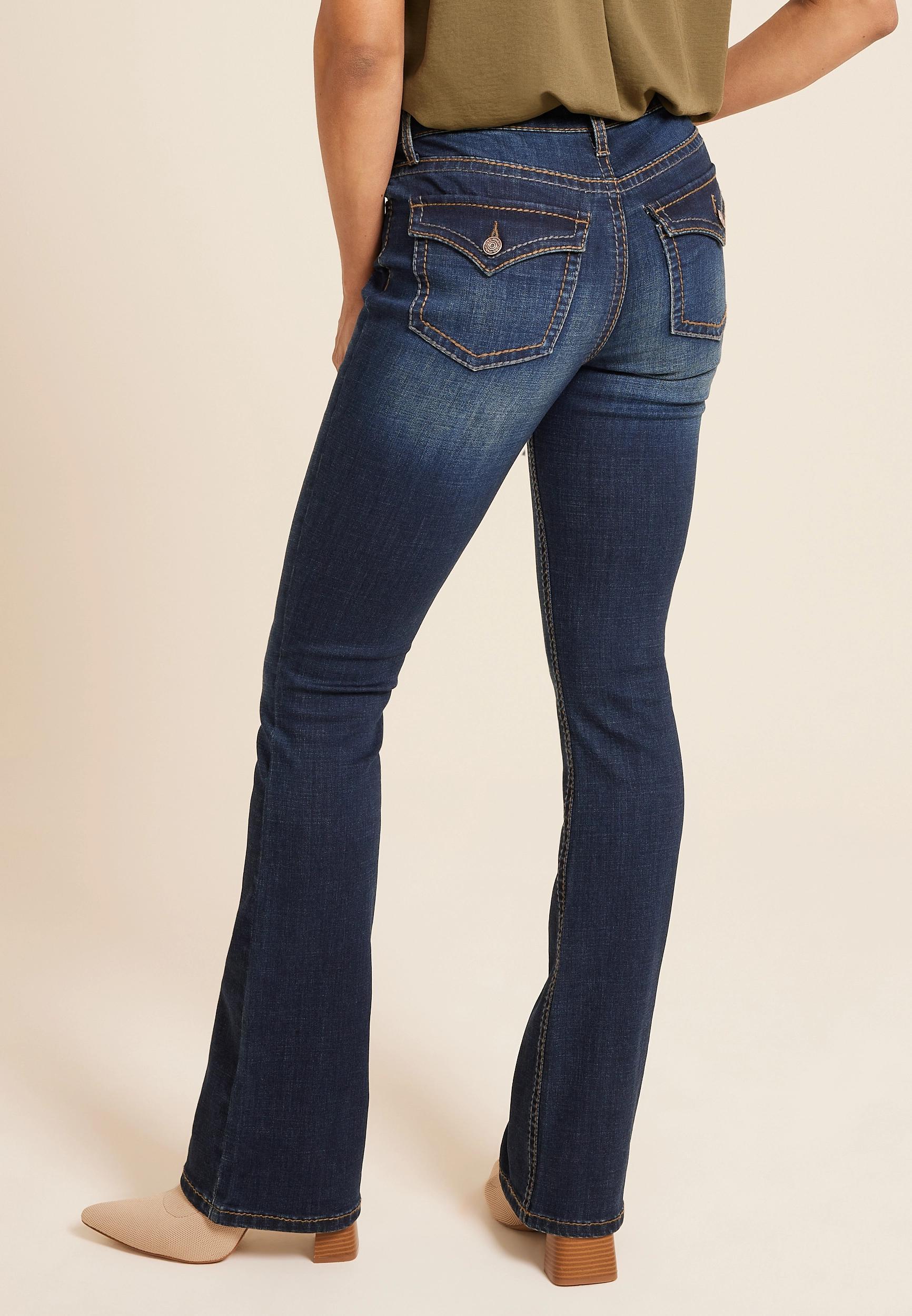 Dark Crosshatch Mid Rise Thick Stitch Bootcut Jean Product Image