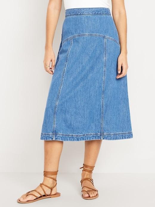 Mid-Rise Jean Midi Skirt Product Image