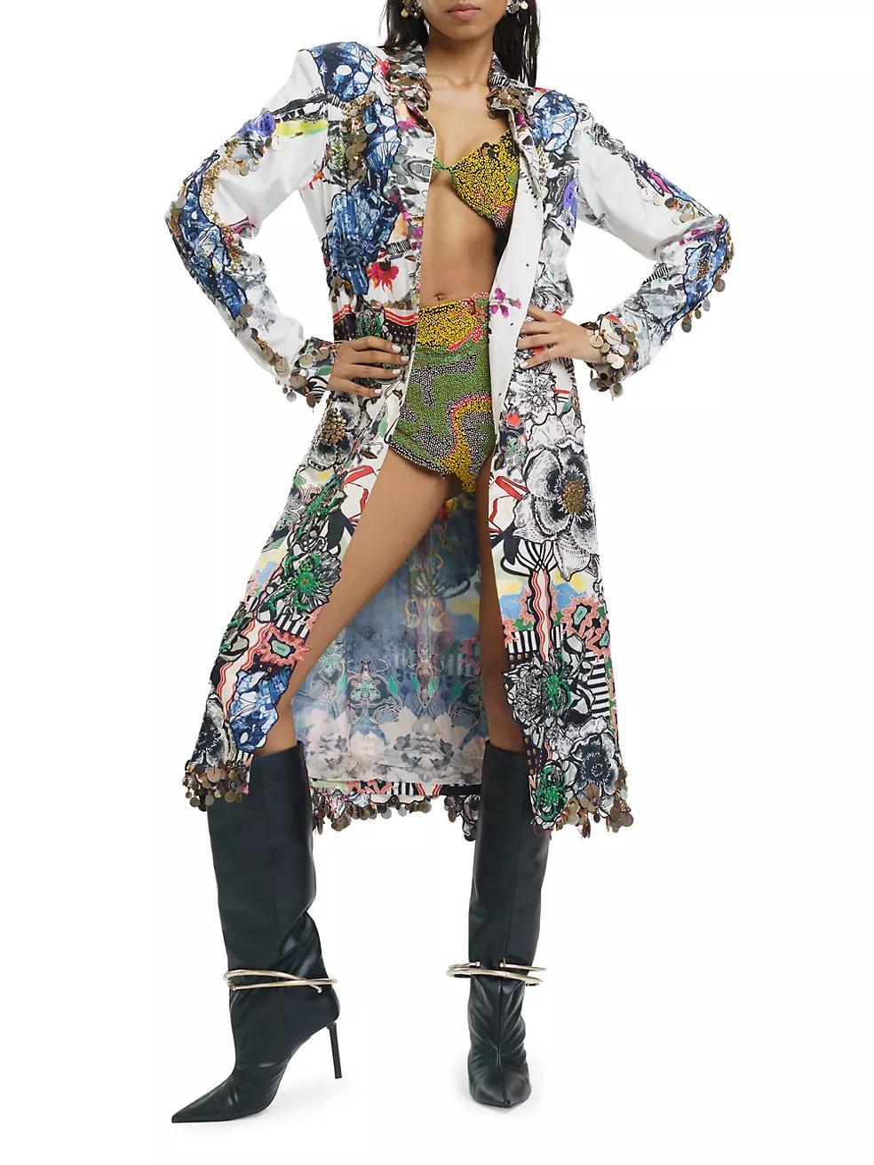 Graphic Silk Knee-Length Jacket Product Image