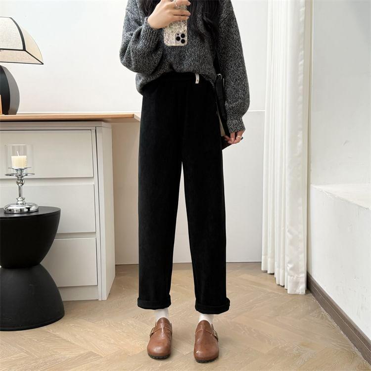 Plus Size Elastic Waist Plain Tapered Pants Product Image