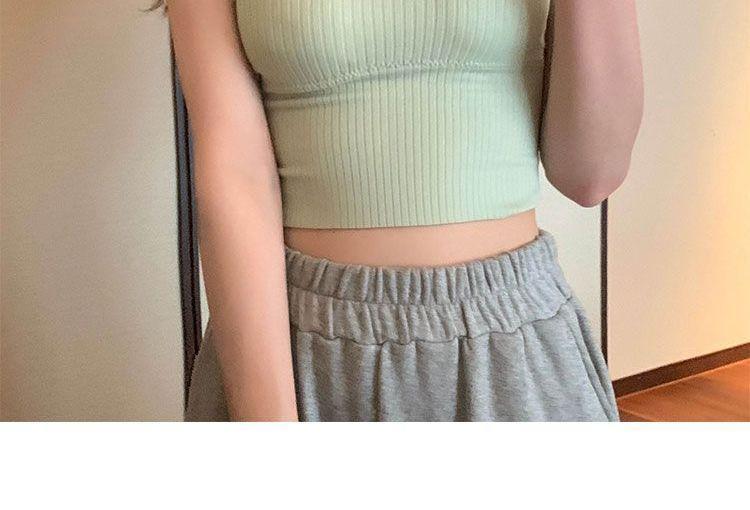 V-Neck Plain Cropped Tank Top Product Image