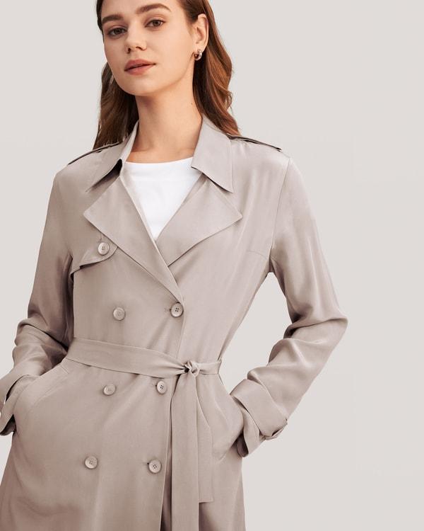 Classic Double-Breasted Silk Trench Coat Product Image