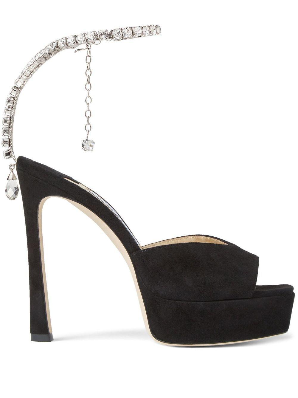 JIMMY CHOO Saeda 125 Suede Sandals In Black Product Image