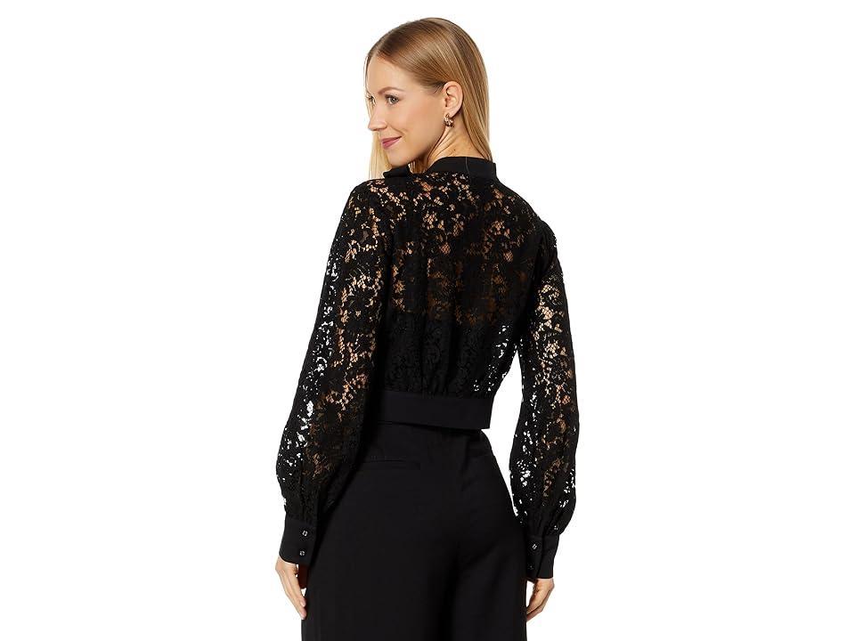 BCBGMAXAZRIA Floral Lace Top with Neck Tie Women's Blouse Product Image