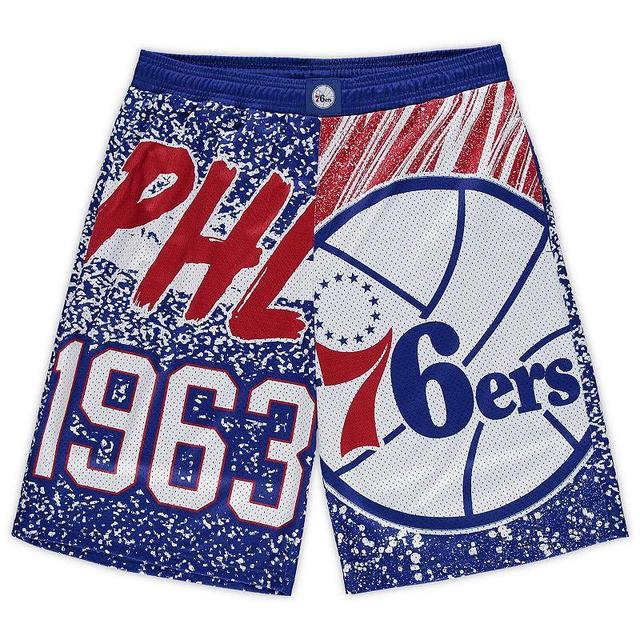 Mens Mitchell & Ness Royal Philadelphia 76ers Big & Tall Hardwood Classics Jumbotron Shorts Product Image