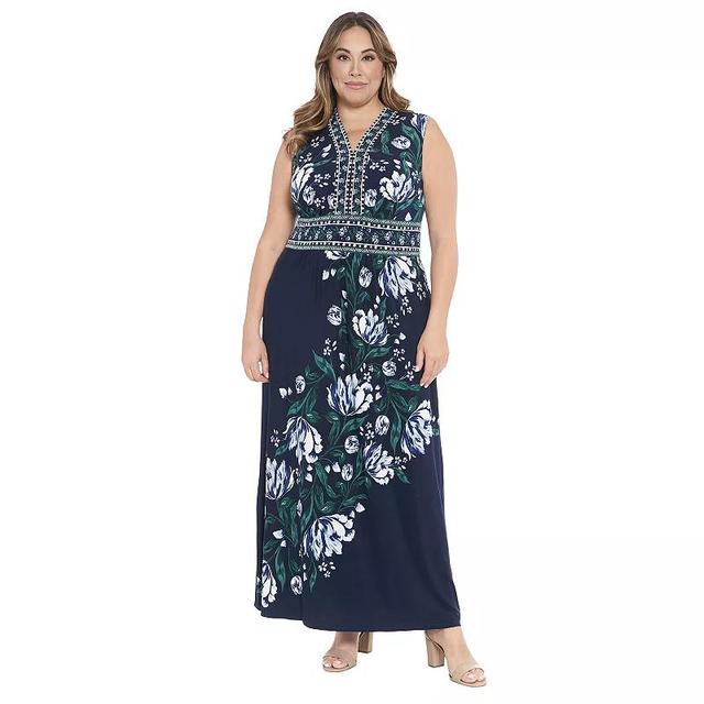 Plus Size London Times V-Neck Sleeveless Maxi Dress, Womens Product Image