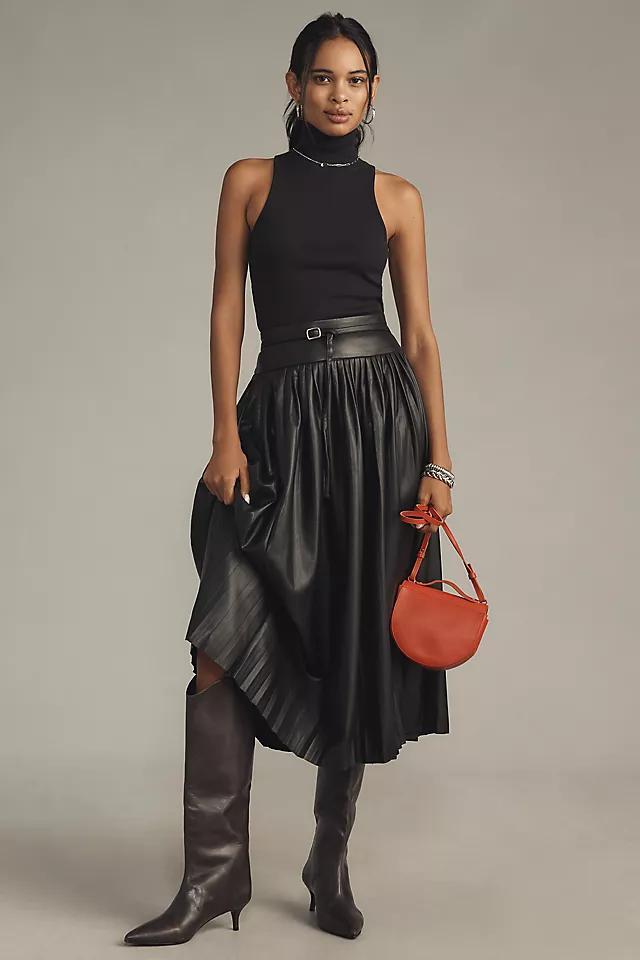 By Anthropologie Faux-Leather Pleated Midi Skirt Product Image