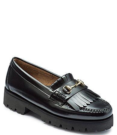 G.H. Bass Womens Lianna Kiltie Lug Sole Leather Bit Buckle Fringe Platform Loafers Product Image