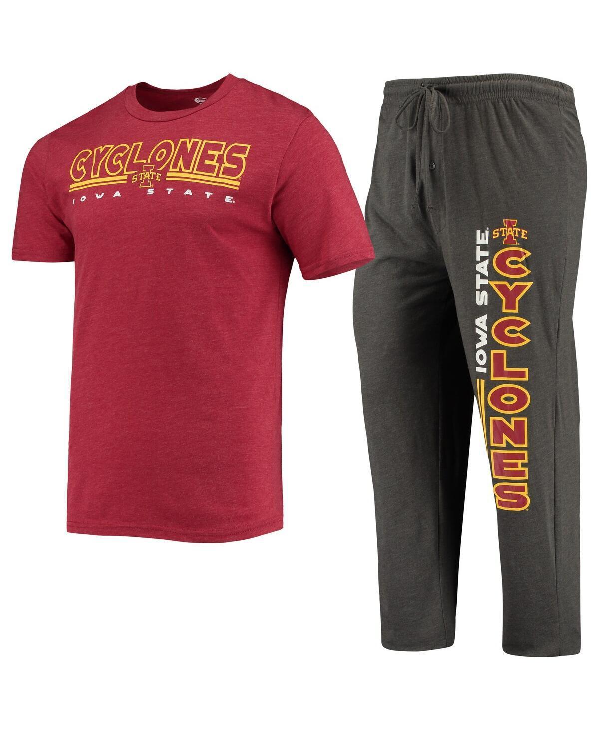 Mens Concepts Sport Heathered Charcoal/Cardinal Iowa State Cyclones Meter T-Shirt & Pants Sleep Set Product Image