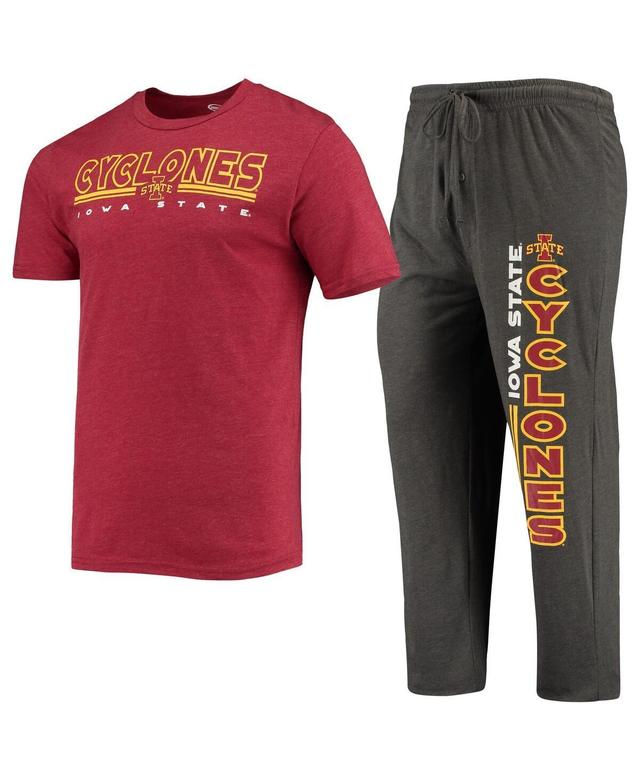 Mens Concepts Sport Heathered Charcoal/Cardinal Iowa State Cyclones Meter T-Shirt & Pants Sleep Set Grey Product Image