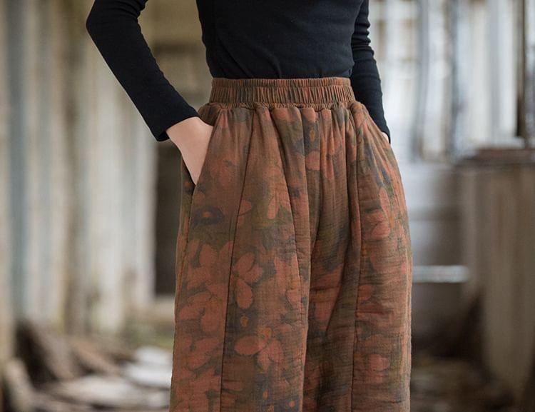 Elastic Waist Floral Print Baggy Pants Product Image