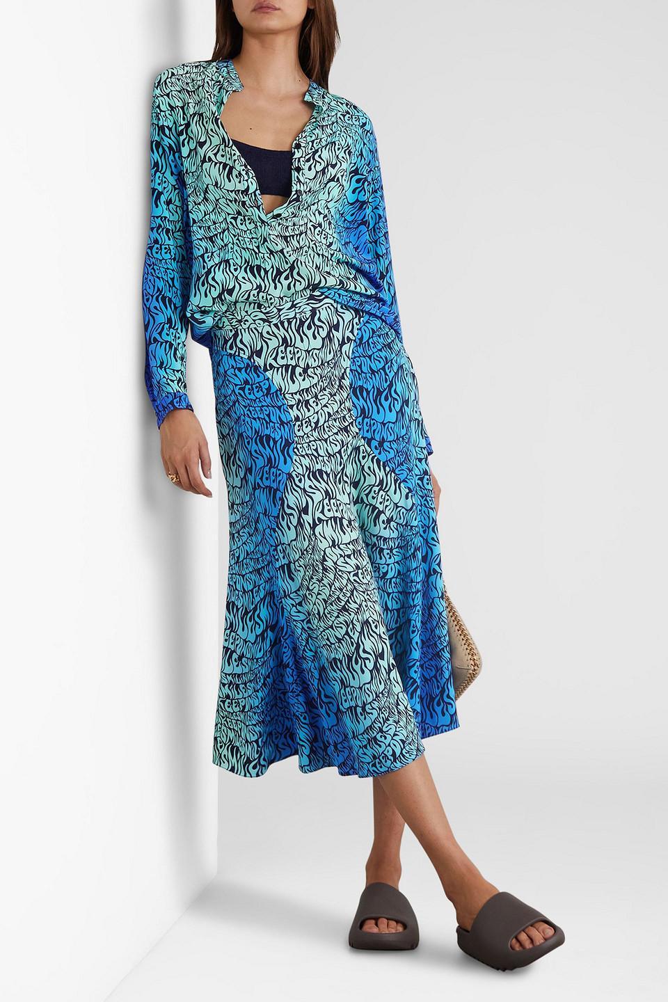 Printed Crepe De Chine Midi Skirt In Blue Product Image