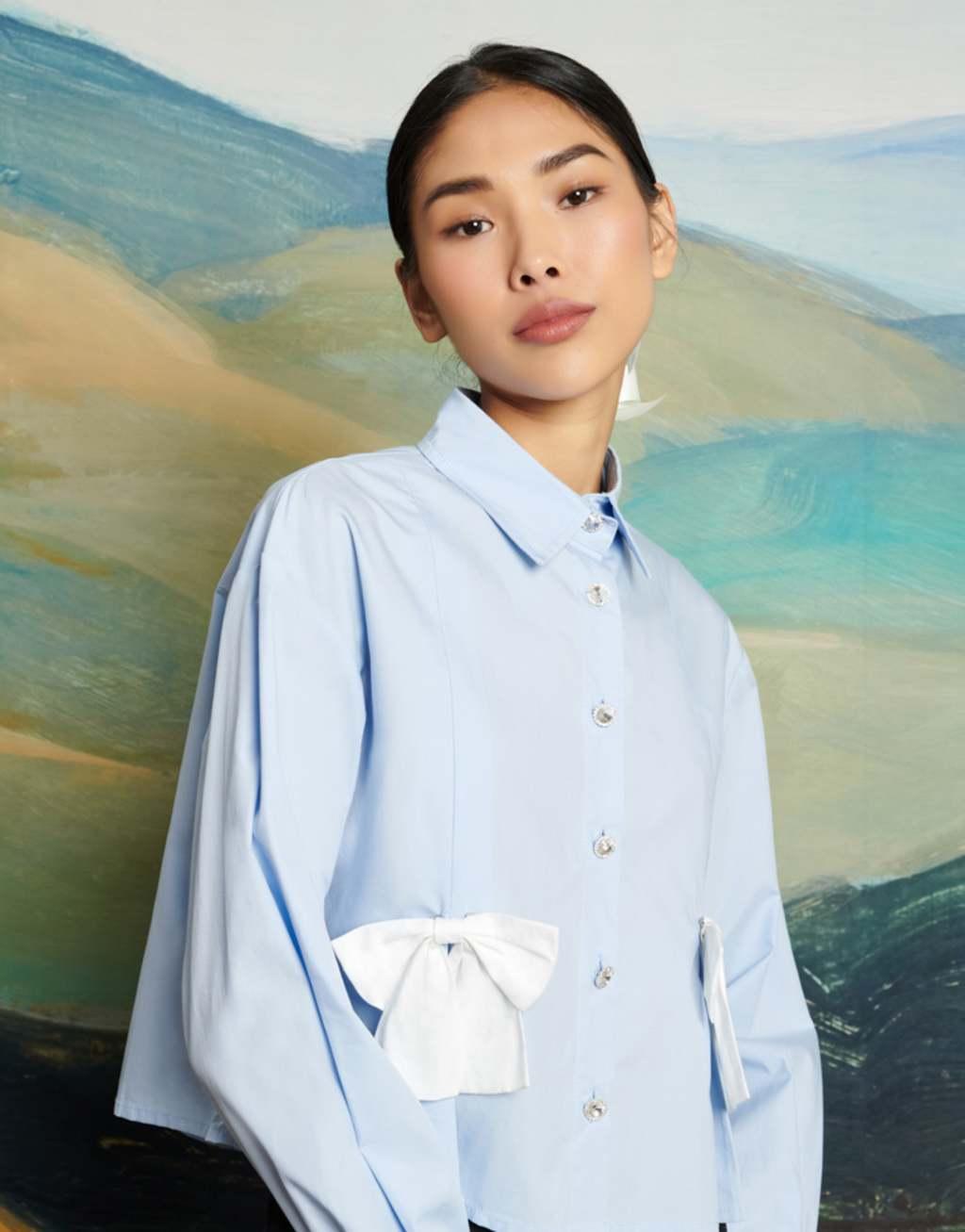 Dream Sister Jane detachable bow shirt in powder blue product image