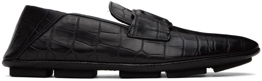 Black Calfskin Driver Loafers In 80999 Nero Product Image