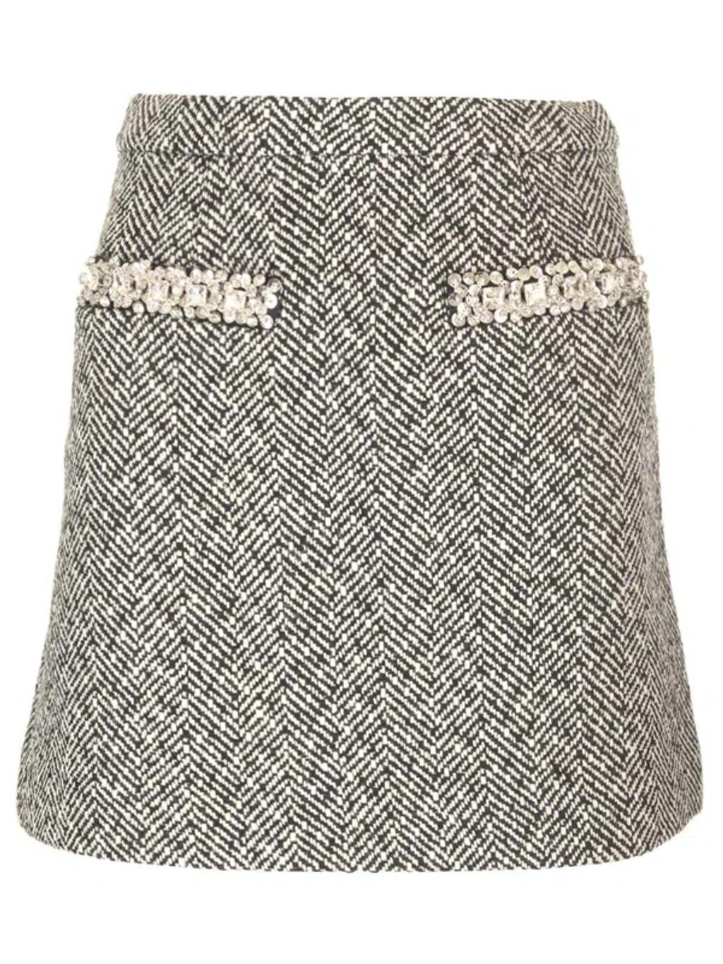 Black Herringbone Mini Skirt Product Image