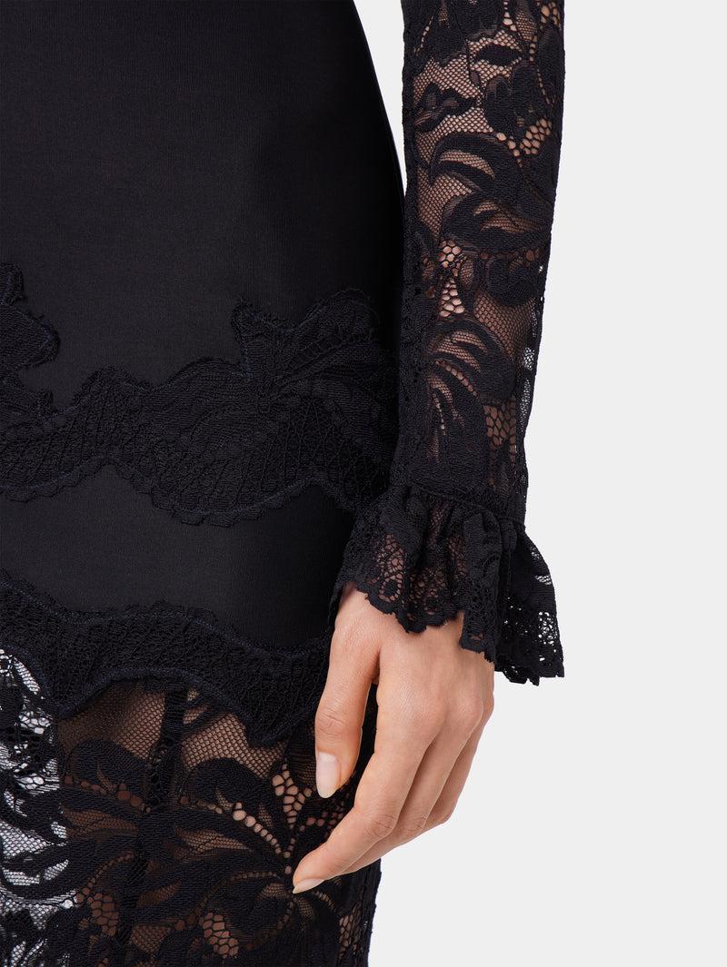 BLACK LONG DRESS IN LACE AND JERSEY Product Image