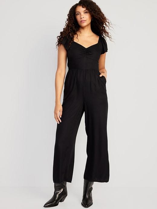 Fit & Flare Flutter-Sleeve Jumpsuit Product Image