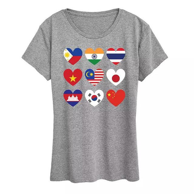 Womens AAPI Heart Flags Graphic Tee Grey Gray Product Image