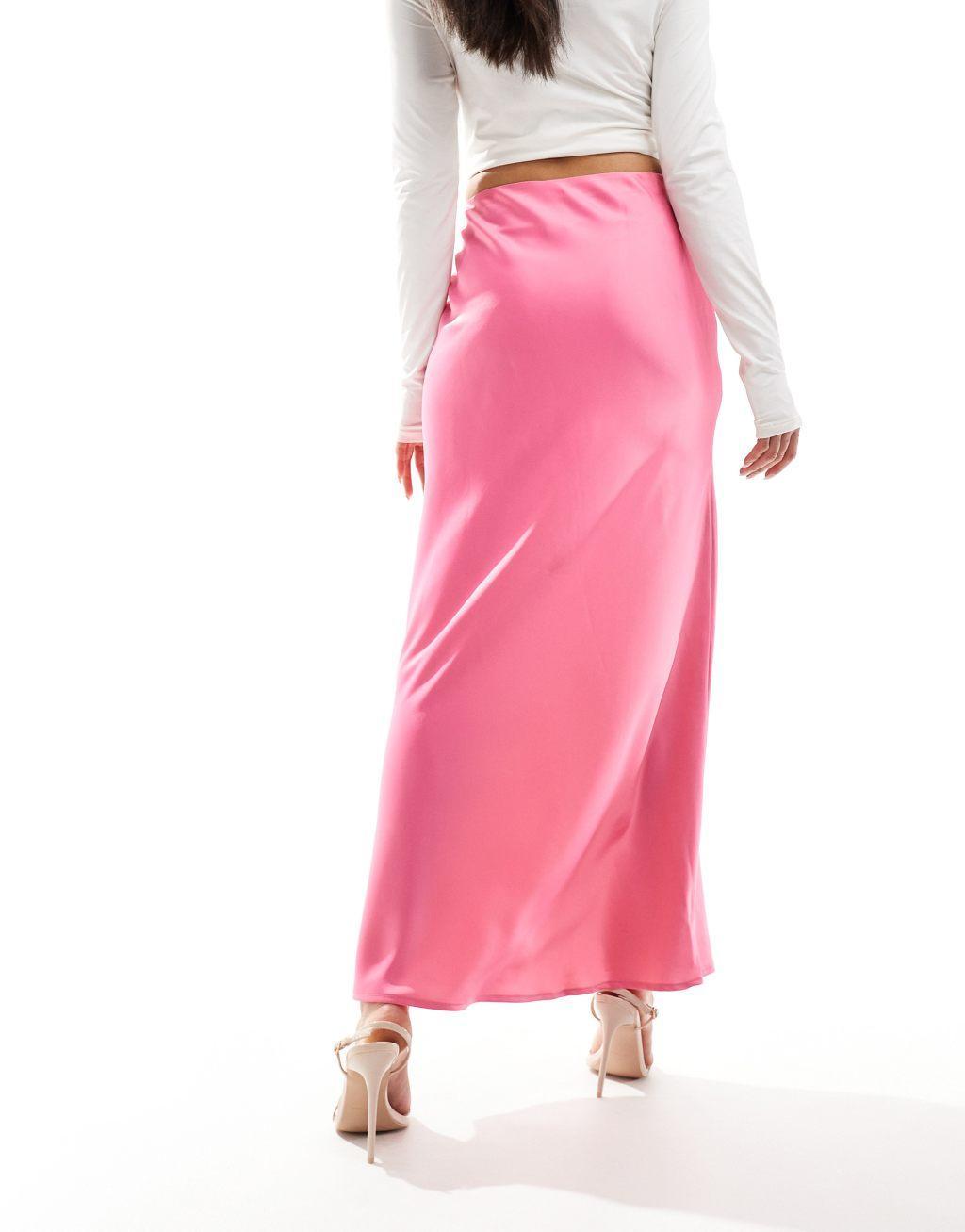 YAS satin maxi skirt in pink Product Image