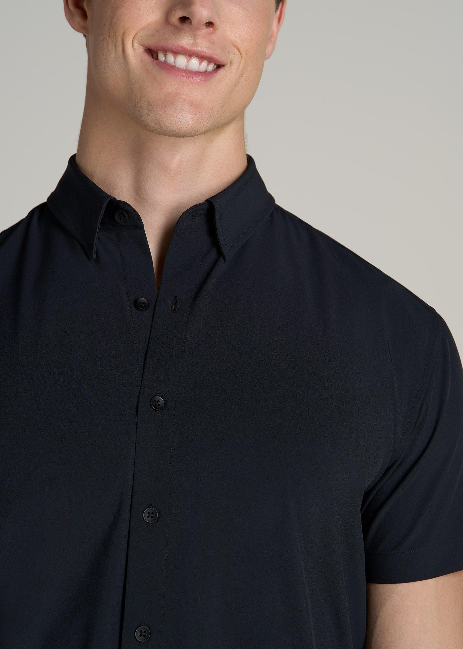 Short Sleeve Traveler Stretch Button Shirt for Tall Men in Black Male Product Image