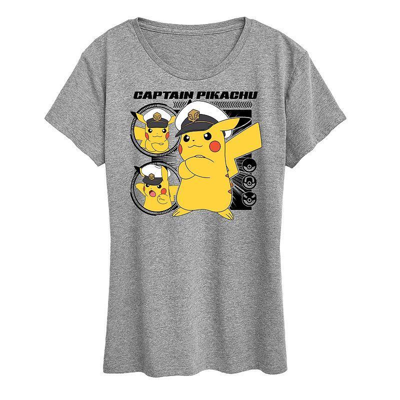 Womens Pokemon Captain Pikachu Graphic Tee Grey Gray Product Image