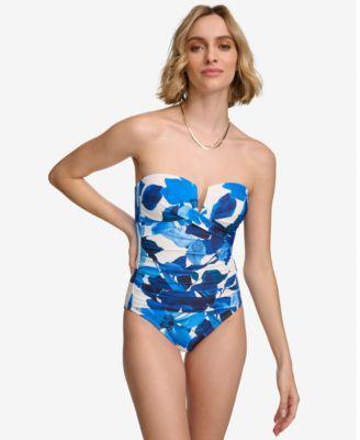 Calvin Klein Womens Shirred Tummy-Control Split-Cup Bandeau One-Piece Swimsuit Product Image