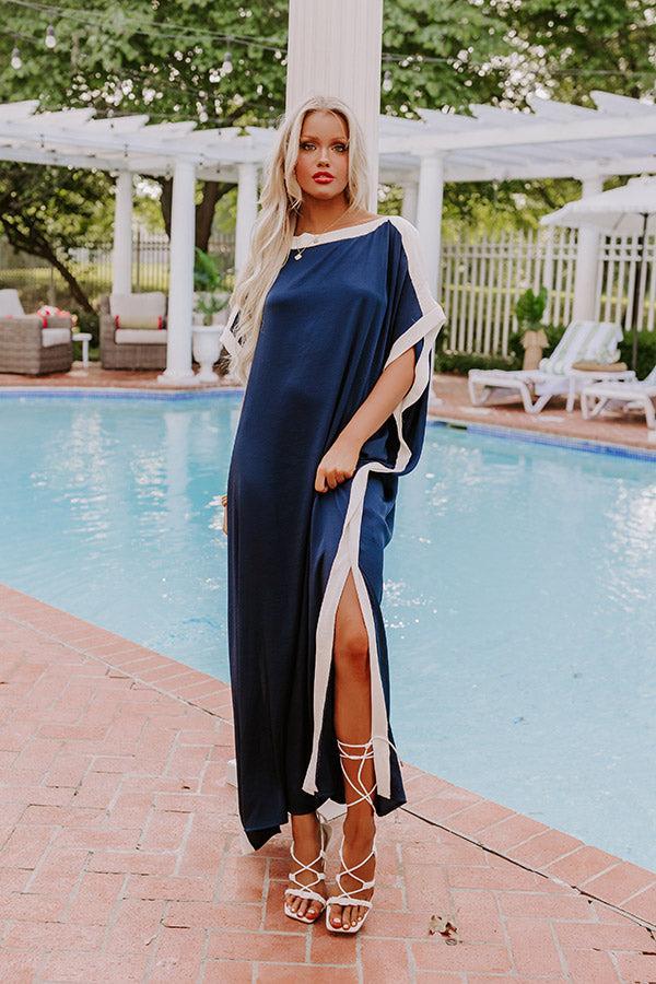 Uptown Happy Hour Caftan Maxi Dress in Navy Product Image