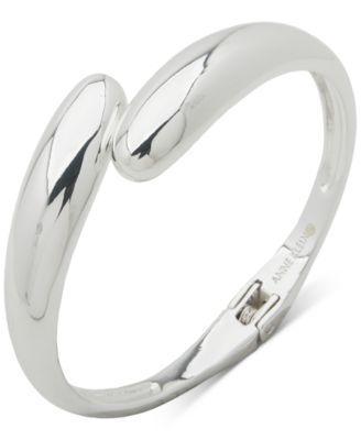 Silver-Tone Open Spring Hinge Bangle Bracelet Product Image