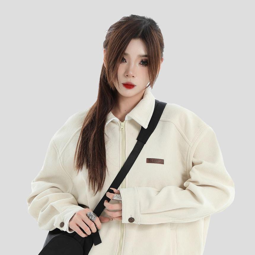 Collared Corduroy Zip-Up Jacket Product Image