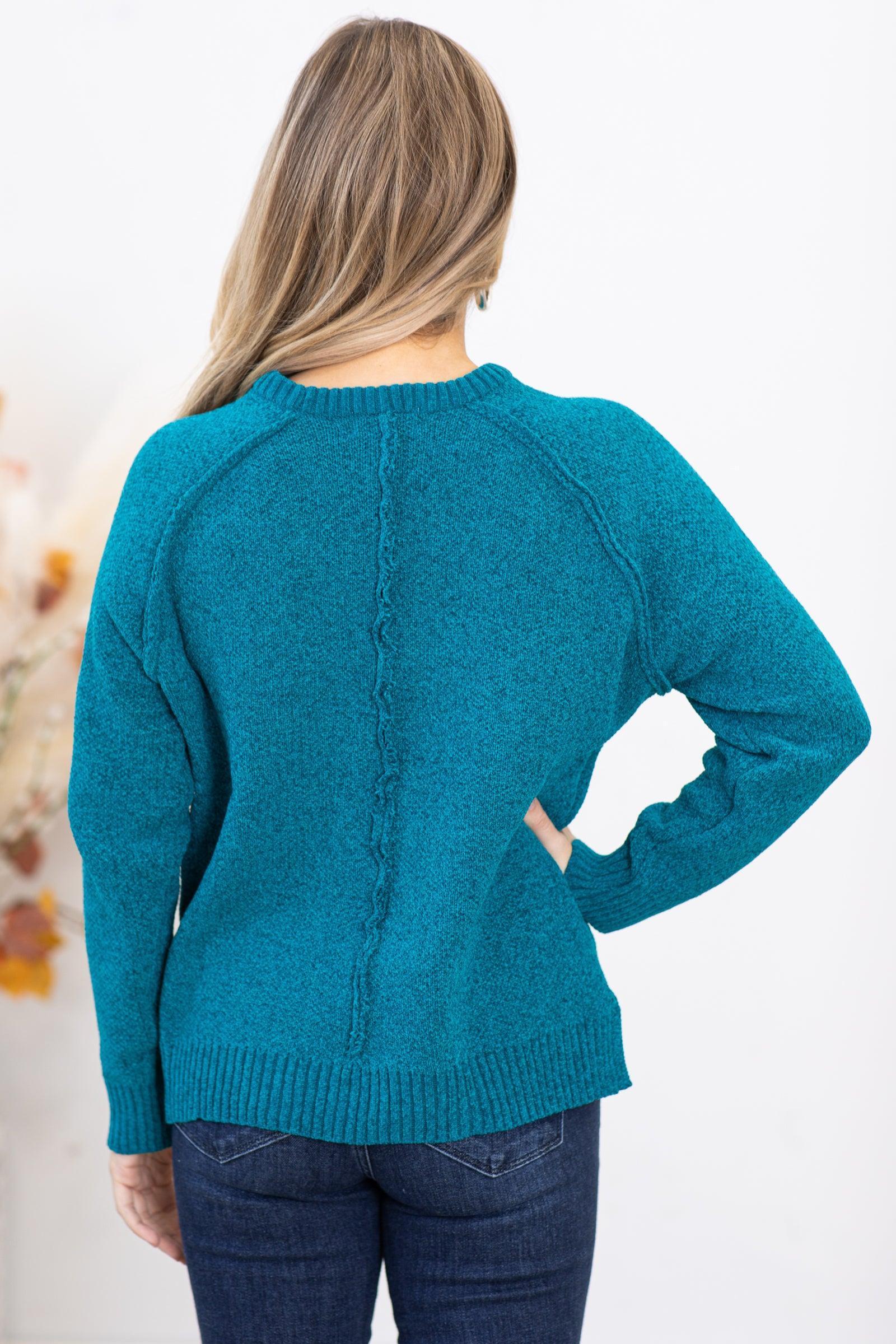 Teal Raglan Sleeve Chenille Sweater Product Image