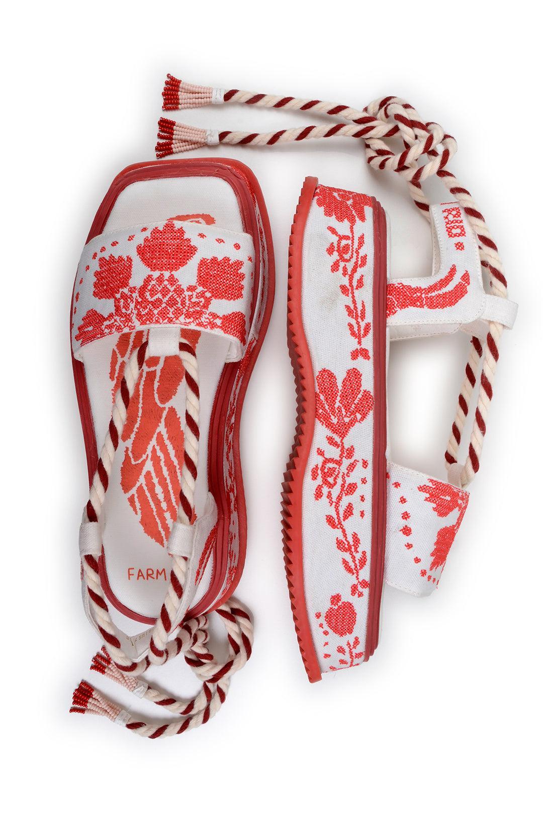 Red Embroidery Flatform Sandal Product Image