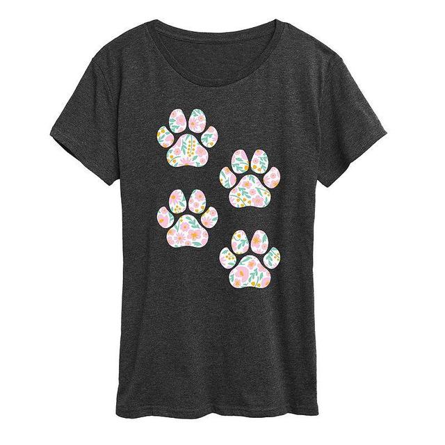 Plus Floral Dog Paw Prints Graphic Tee, Womens Heather Grey Product Image