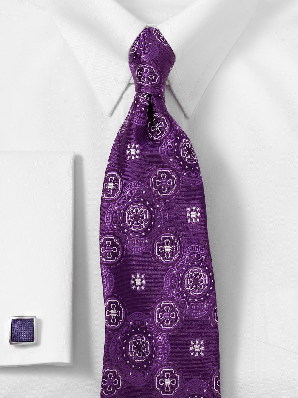 Medallion Woven Silk Tie - Purple Product Image