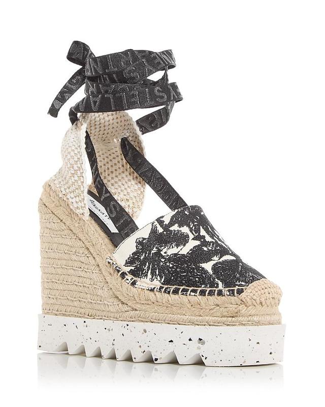 Stella McCartney Womens Gaia Embroidered Platform Wedge Espadrille Sandals Product Image