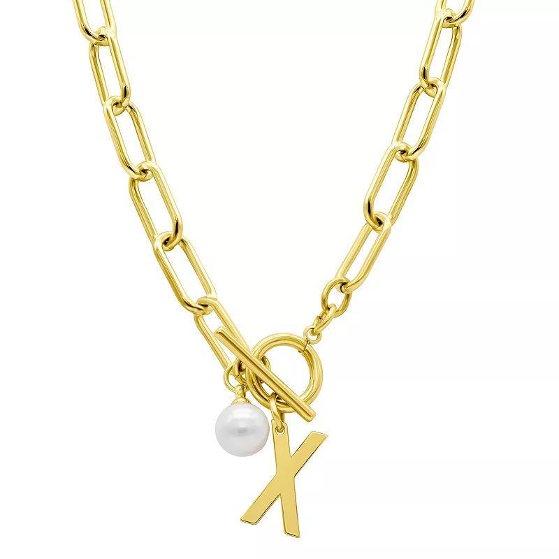 Adornia 14k Gold Plated Freshwater Cultured Pearl Initial Toggle Necklace, Womens White Product Image