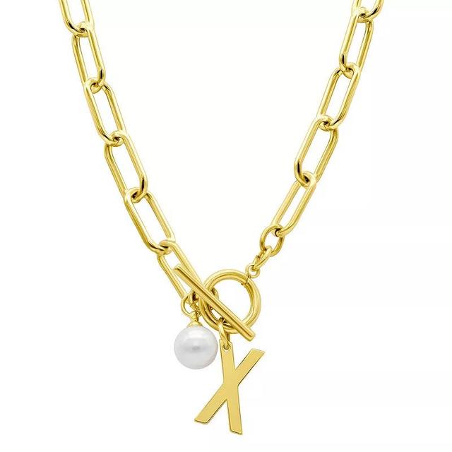 Adornia 14k Gold Plated Freshwater Cultured Pearl Initial Toggle Necklace, Womens Product Image