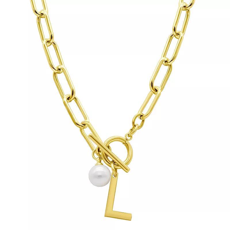 Adornia 14k Gold Plated Freshwater Cultured Pearl Initial Toggle Necklace, Womens Product Image