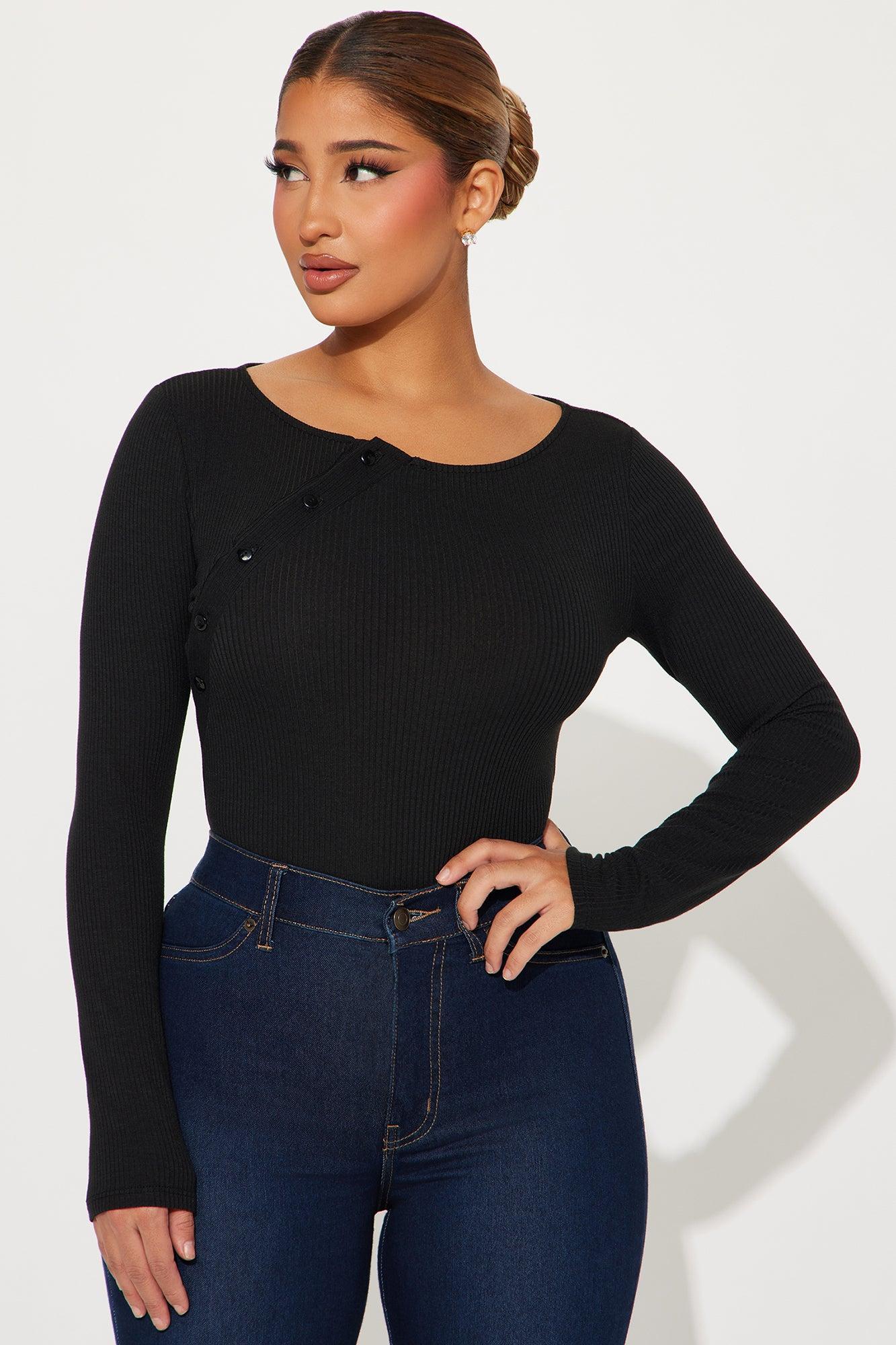 Open To It Ribbed Bodysuit - Black Product Image