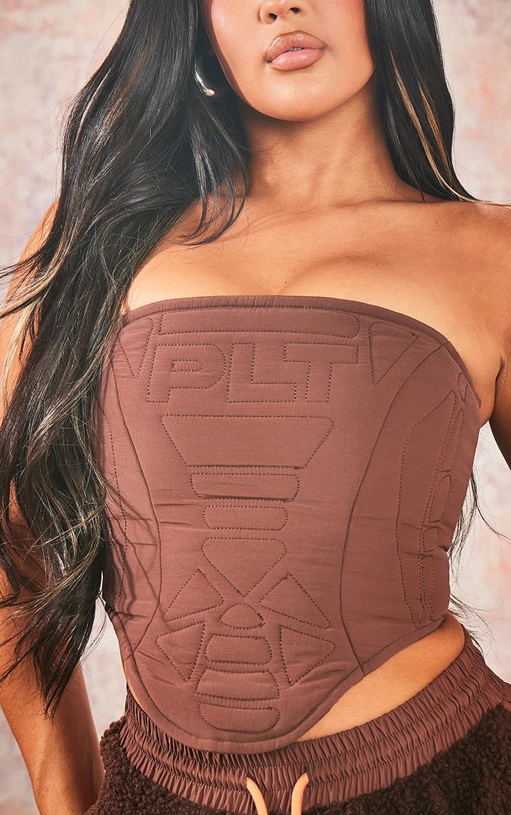 PRETTYLITTLETHING Chocolate Brown Nylon Padded Corset Product Image