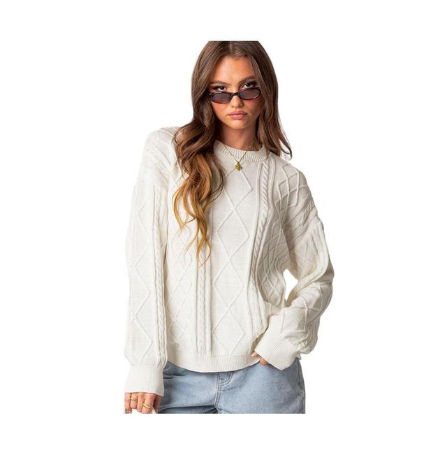 EDIKTED Jessy Oversize Cotton Cable Stitch Sweater Product Image