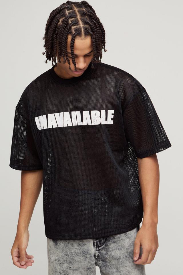 Oversized Boxy Mesh Unavailable Print T-Shirt | boohooMAN USA Product Image