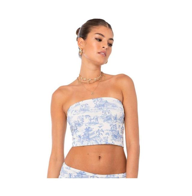 Edikted Delft Print Strapless Top Product Image