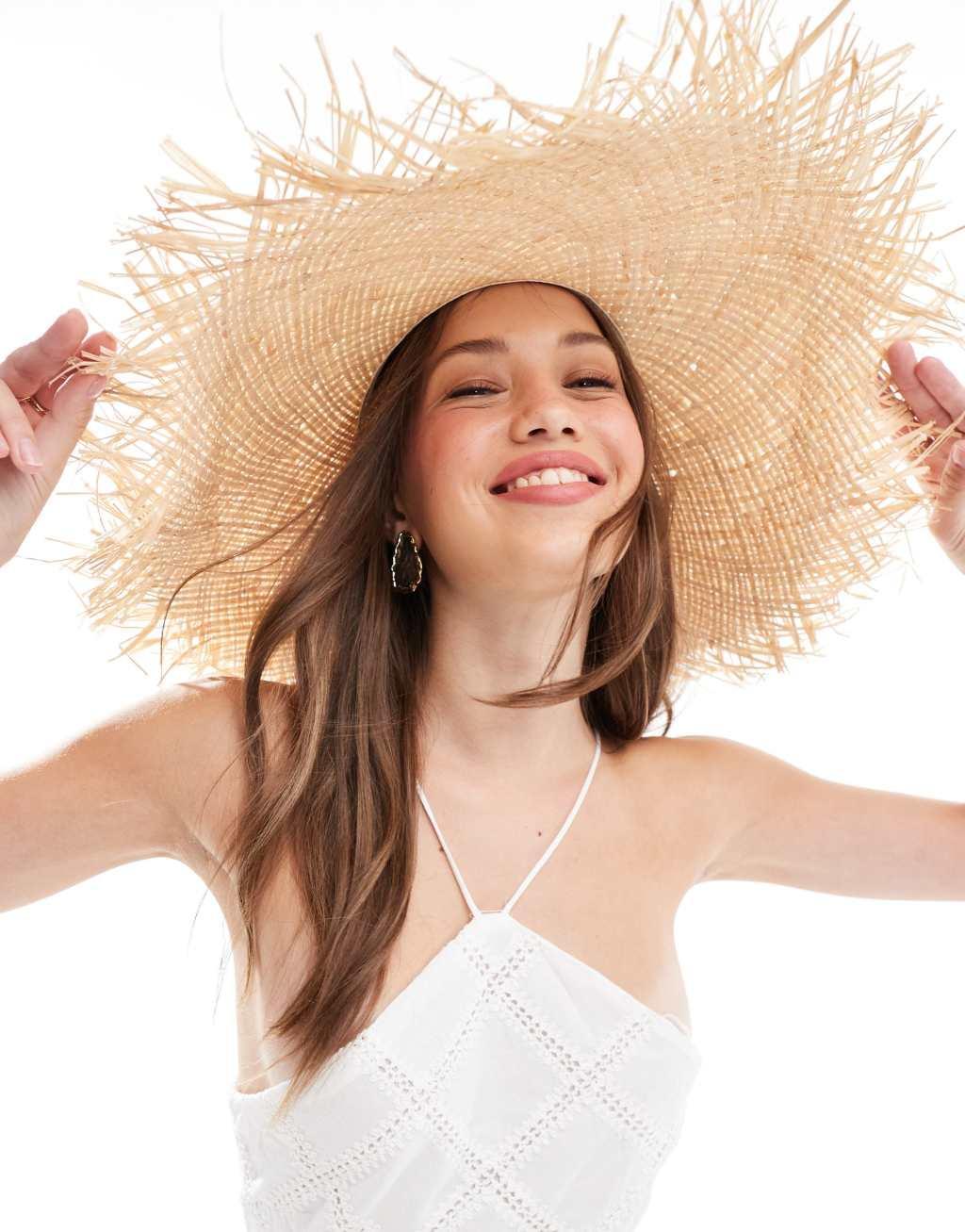 Mango straw wide brim hat in beige product image