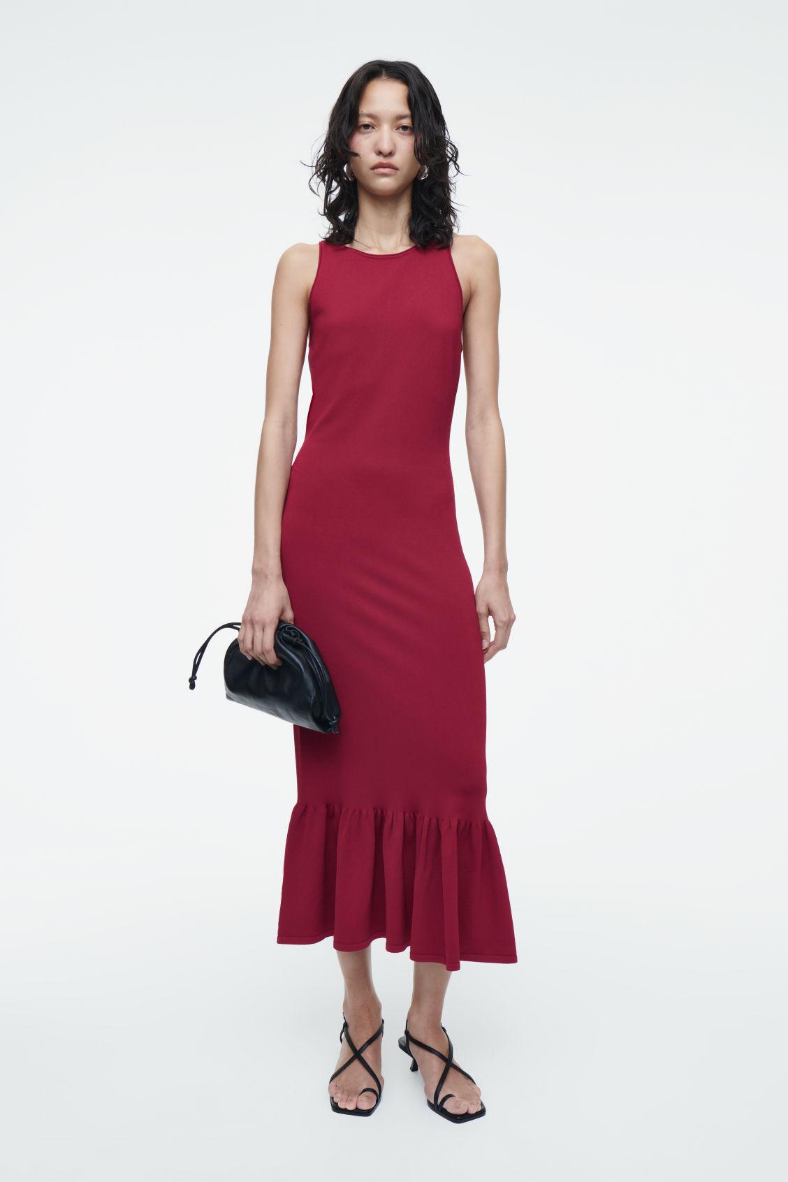 KNITTED RUFFLED-HEM MIDI DRESS product image