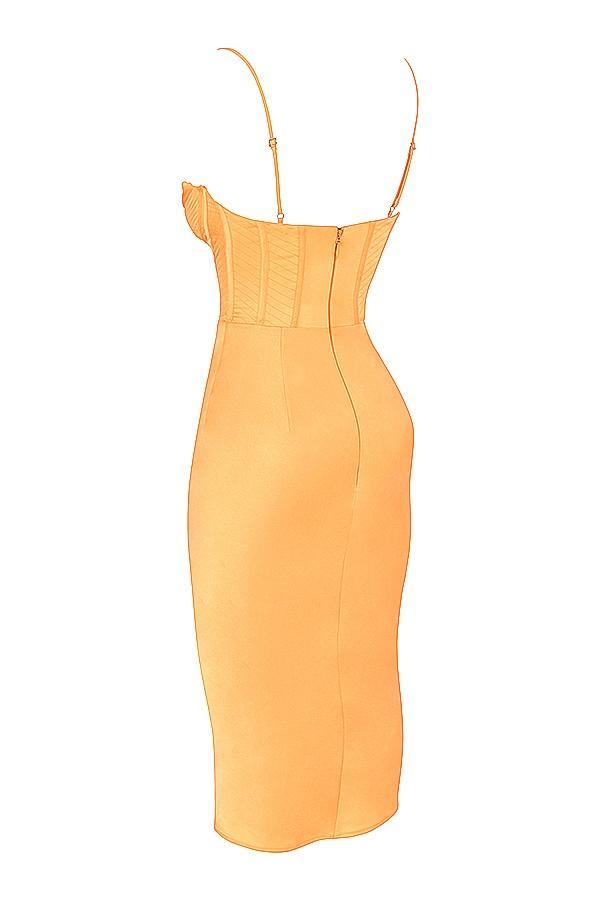 Myrna Tangerine Satin Corset Midi Dress Product Image