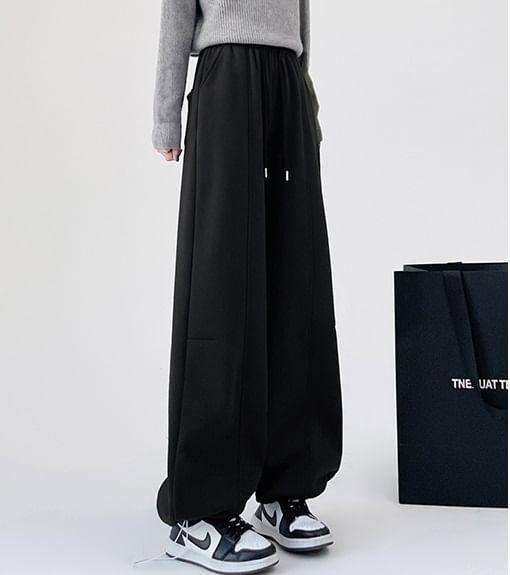 Drawstring Waist Plain Wide Leg Pants Product Image